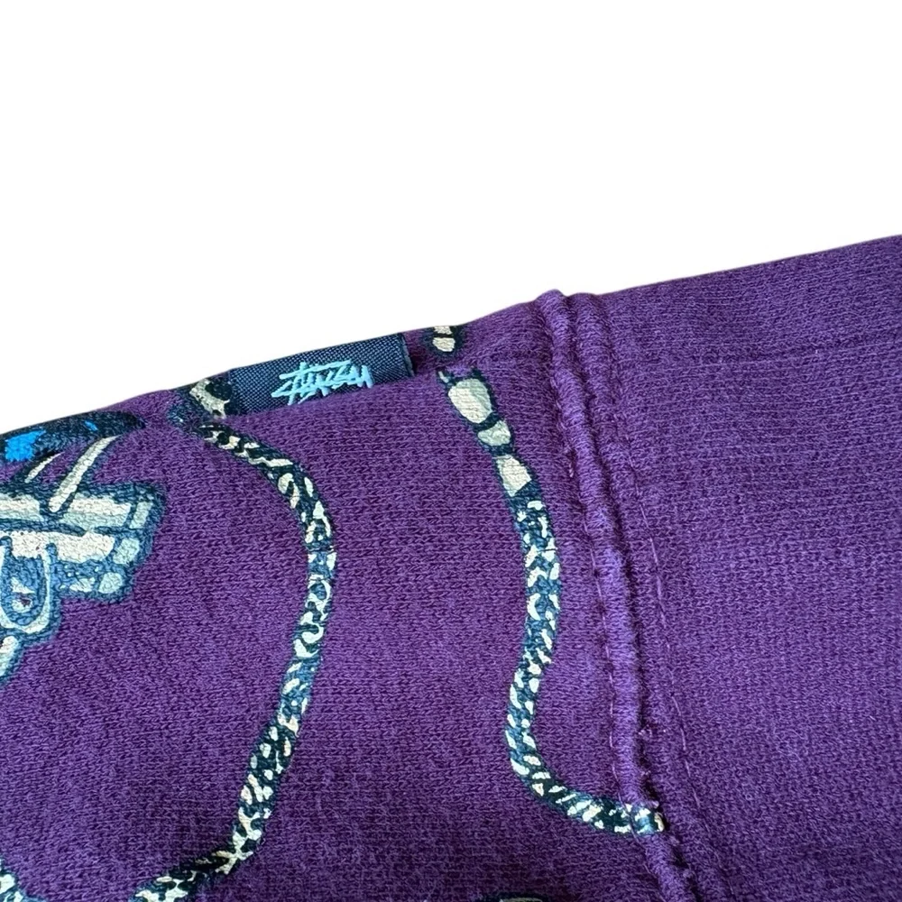 Stussy Men's Sweatshirt Crew Neck Purple Graphic Sweatshirt Eggplant Brass Sz. M - Picture 2 of 7